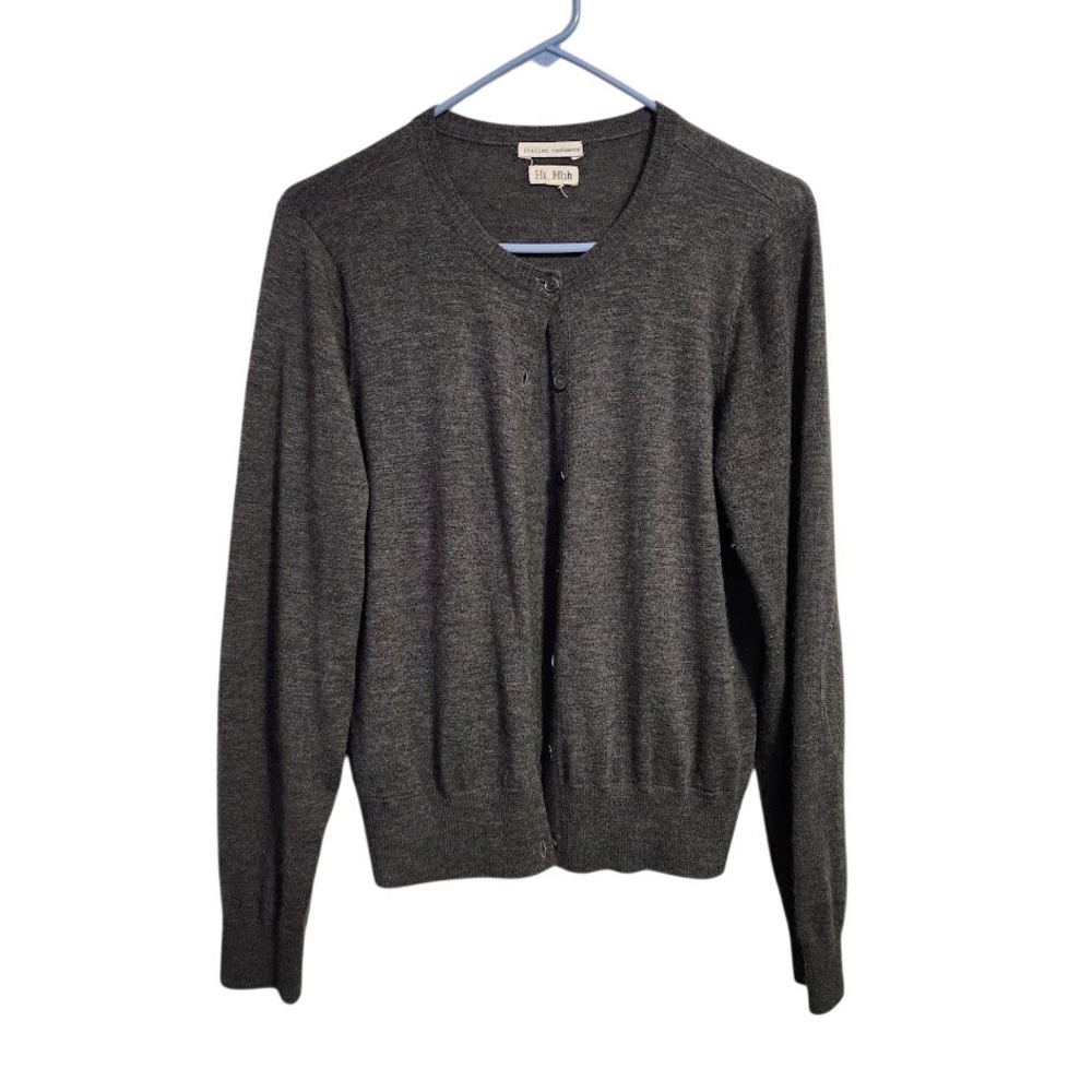 Hh_Hhh Italian Cashmere Cardigan Sweater elbow patch Charcoal Dark Gray preppy M
